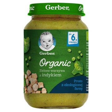 Nestle Gerber Organic Krem z Zielonych Warzyw z Indykiem Od 6. Miesiąca 190g