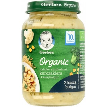 Nestle Gerber Organic Kalafior z Brokułami, Kurczakiem i Kaszą Bulgur Po 10. Miesiącu 190g