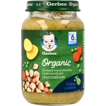 Nestle Gerber Organic Groszek z Marchewką, Ziemniaczkami i Kurczakiem Po 6. Miesiącu 190g